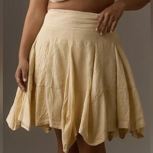 Anthropologie Cream A-Line Handkerchief Hem Skirt linen